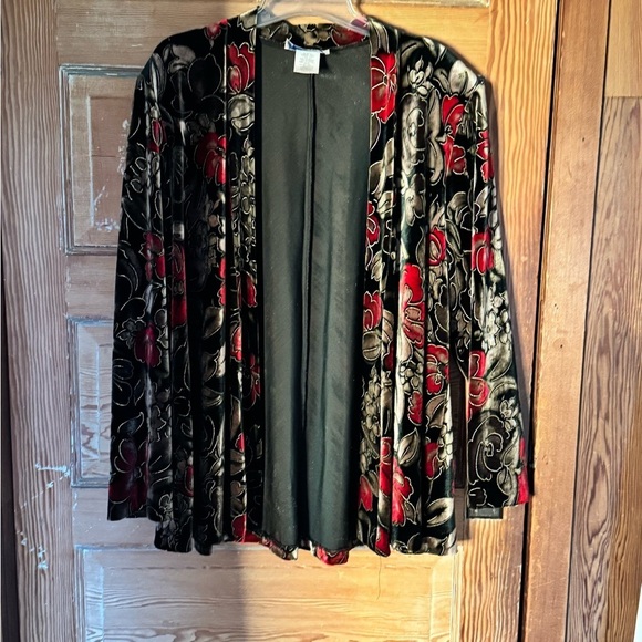 🌹 Vintage Bold Floral Velvet Cardigan Sweater – BFA Classics, Size L - Picture 2 of 6